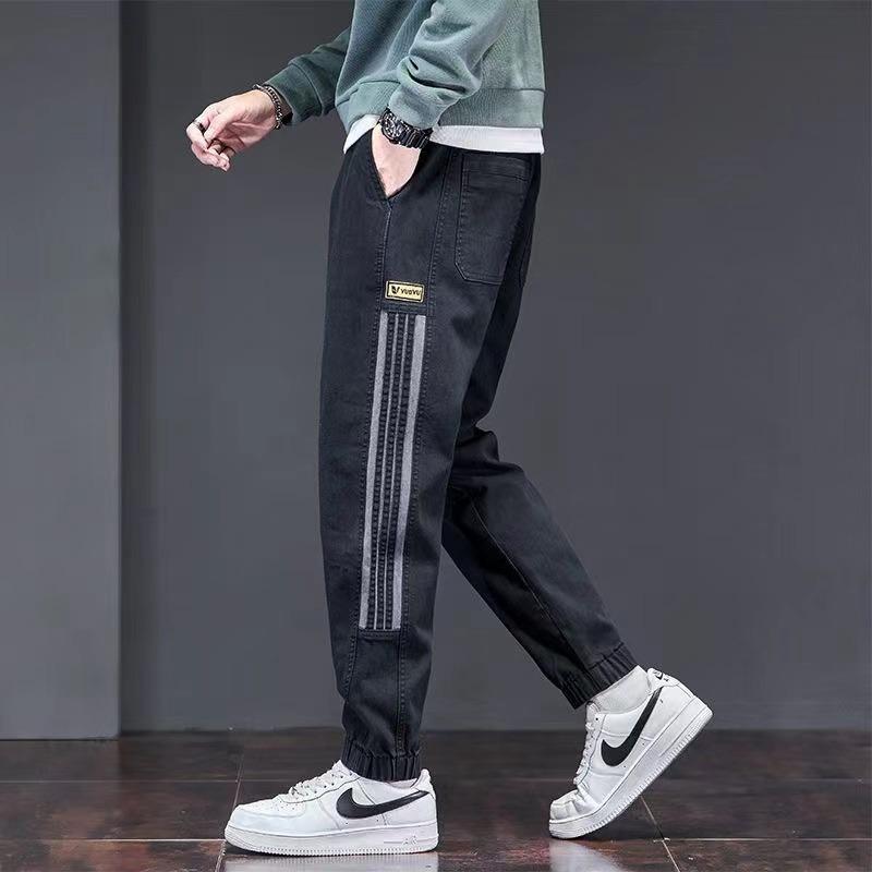 

Men s Jeans Autumn Korean Stripe Wide Cuffed Harlan Loose XL чёрный