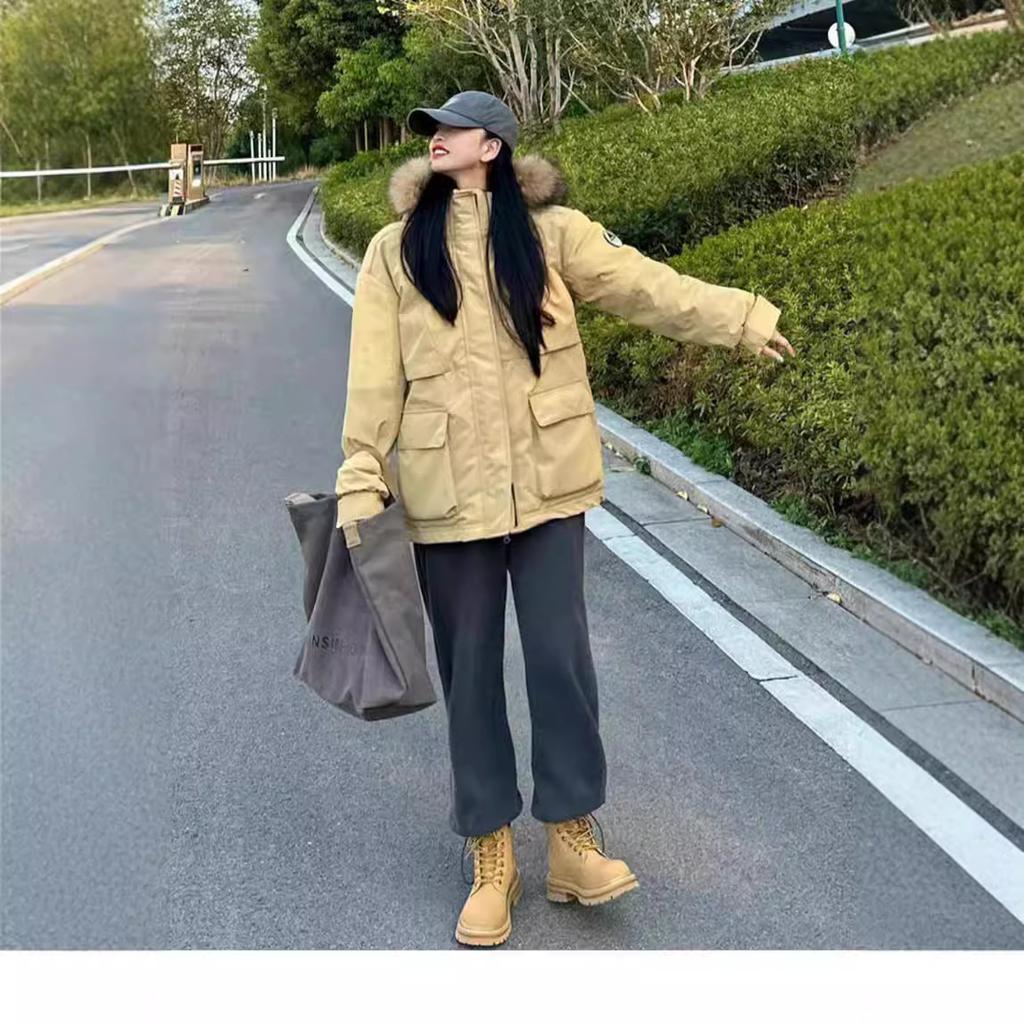Down jacket women's medium and long models, new winter thickened pie to overcome couple tooling jacket jacket men's outdoor