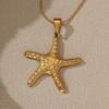 LNCHRAN Gold Textured Starfish Pendant Necklace - 304L Stainless Steel, Ocean Style Jewelry