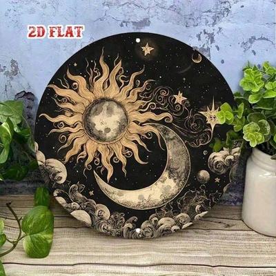 Vintage Sun Moon Wall Art Aluminum Retro Round Sign Home Decor Indoor Outdoor