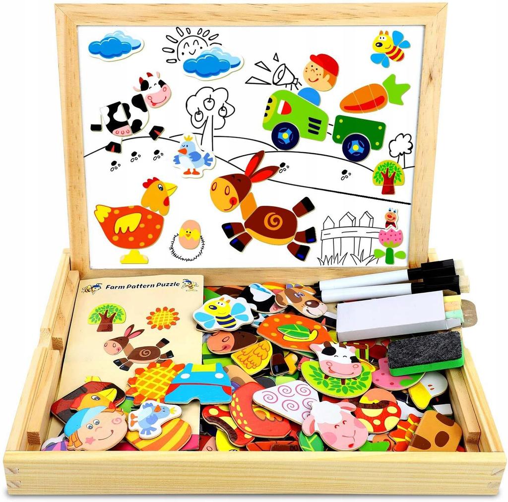 Educational Wooden Eco Magnetic Board Puzzle Farm 107 Elements
