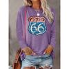 Retro Route 66 Printed Round Neck Festive Elegant Women'S Long Sleeve T-Shirt, Casual Elegant Spring Summer Autumn Winter Outfit