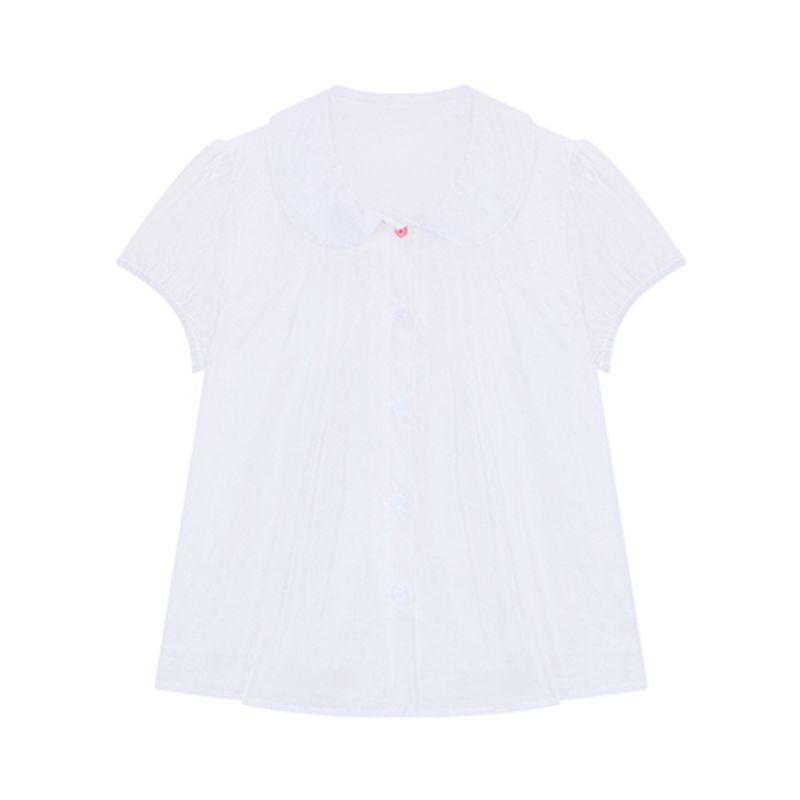 

Маленький милый стиль белый костюм воротник Питер Пэн рубашка с коротким рукавом женский летний цветочный юбка с завышенной талией комплект из двух предметов White Tops L