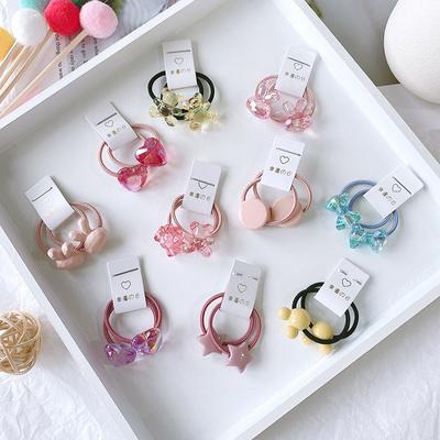 2pcs/set Kid Hair Band Cute Sweet Floral Heart Bear Crystal Hair Rope for Baby Girl Little Girl Hair Accessories