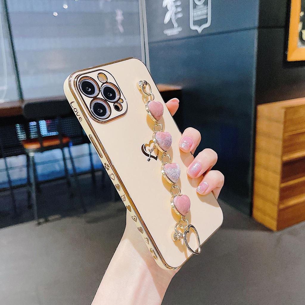 Flannel Love Chain iPhone17Pro Mobile Phone Case 15/16 Suitable for Apple 7p/8plus Wristband Protective Case