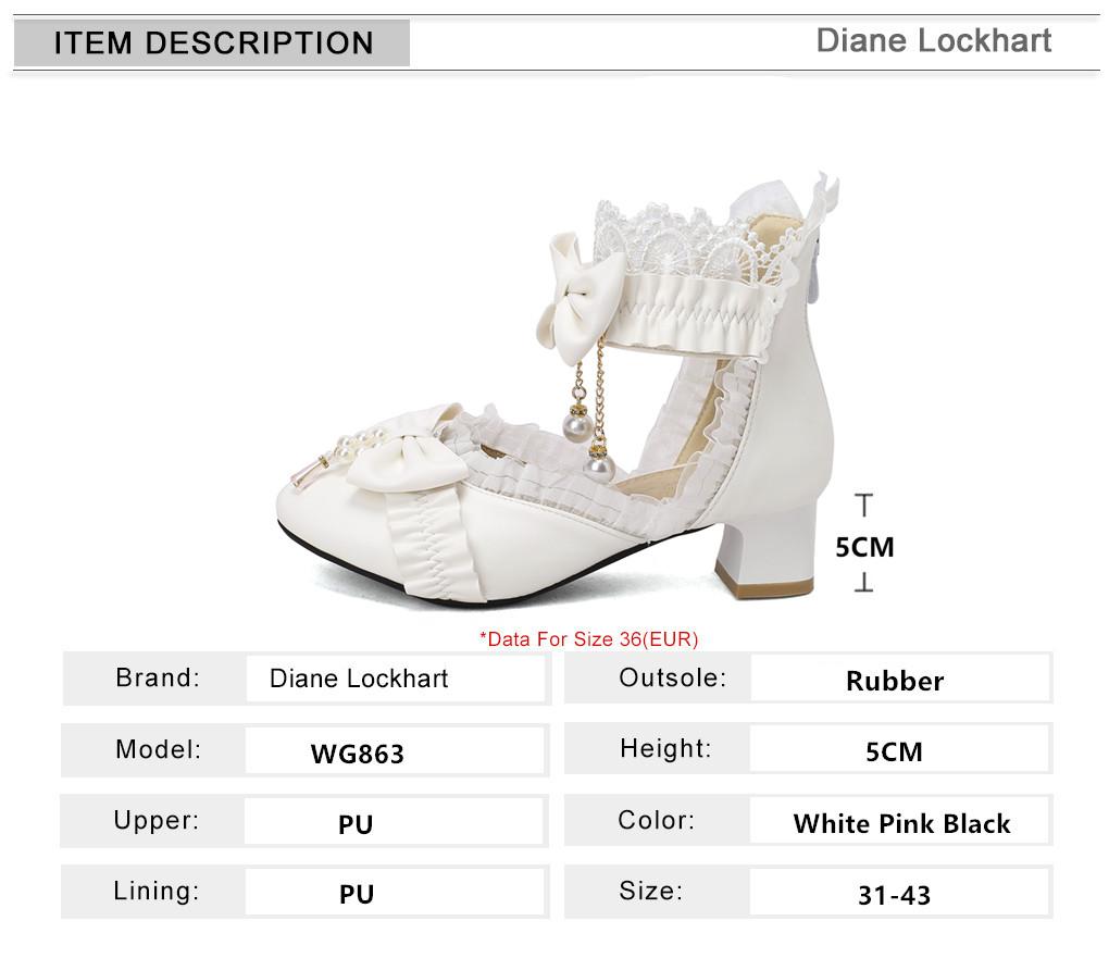 Fashion Spring Summer Women High Heels Mary Jane Pumps Party Wedding White Pink Black String Bead Bow Princess Cosplay Lolita Shoes