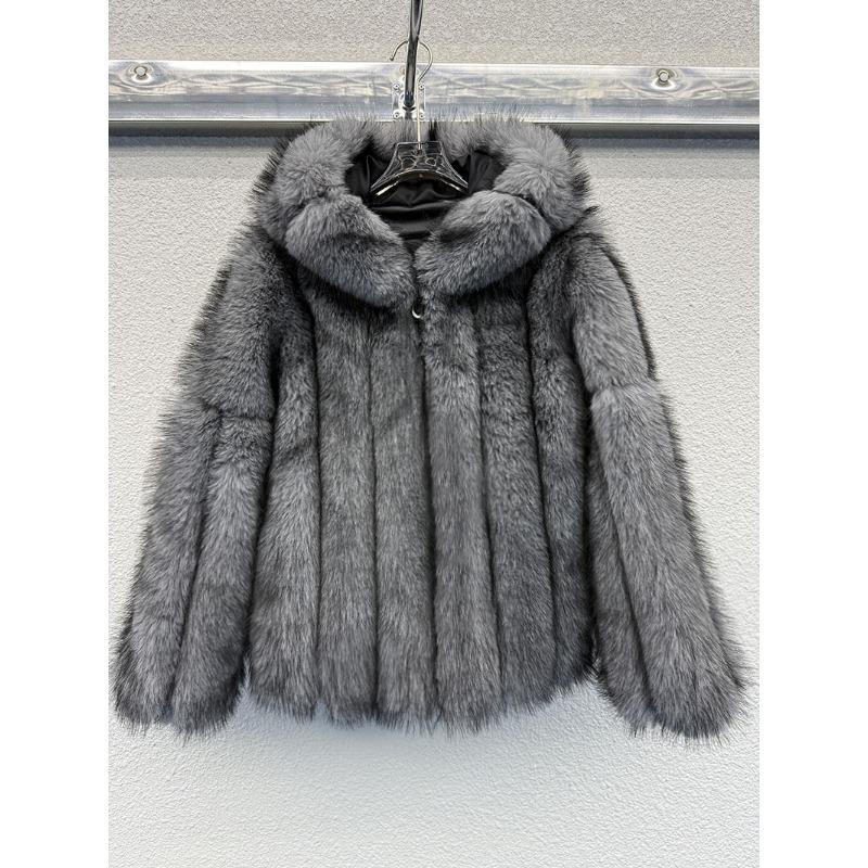 

Меховая сила зимняя новая шуба женская имитация лисьего меха с капюшоном теплое пальто XXL