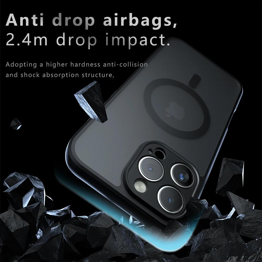 For Magsafe Magnetic Case for IPhone 16 Pro Max 15Pro Matte Armor Transparent Cover for IPhone 16 15 Plus Wireless Charging Acrylic Shockproof Bumper