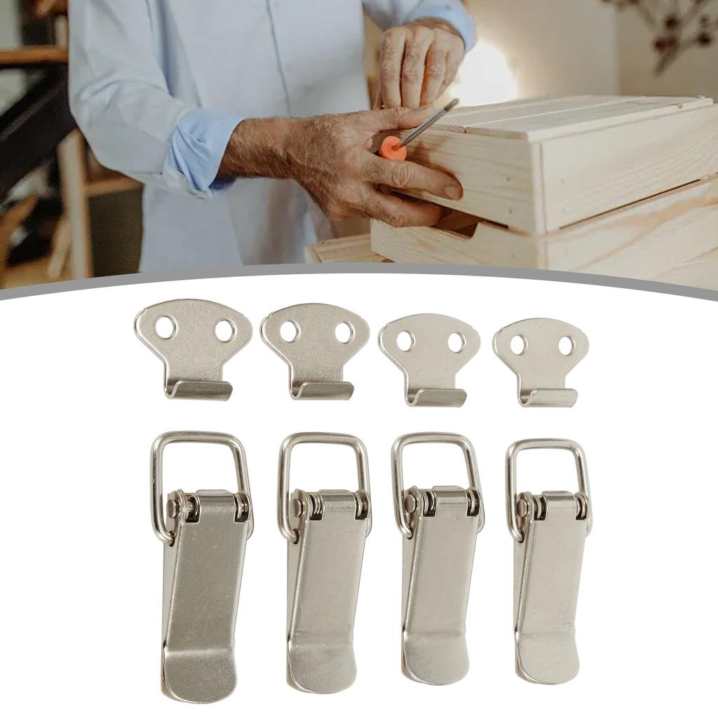 4pcs Latch Catch Stainless Steel Cabinet Boxes Handle Toggle Lock Clamp Hasp For Sliding Door Simple Window Door Hardware