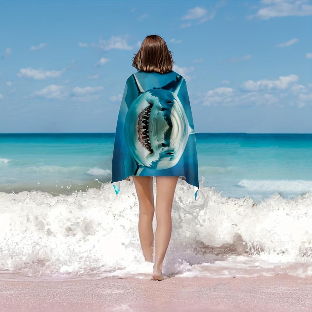 2D Flat Printed Microfiber Beach Towel 1 Piece Set Sandproof Waterproof Great White Shark Ocean Summer Pool Bath Towel Cool