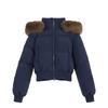 Damen Winter Pufferjacke Kurz Mit Kapuze Dicke Baumwolljacke Mit Kunstpelzkragen Marineblau Lockere Passform