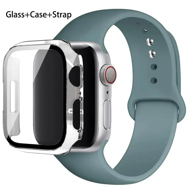 Szkło + etui + pasek do zegarka Apple Watch 44 mm 45 mm 42 mm 41 mm 40 mm 38 mm Silikonowy pasek do zegarka Bransoleta iWatch seria 8 9 7 6 5 4 3 SE