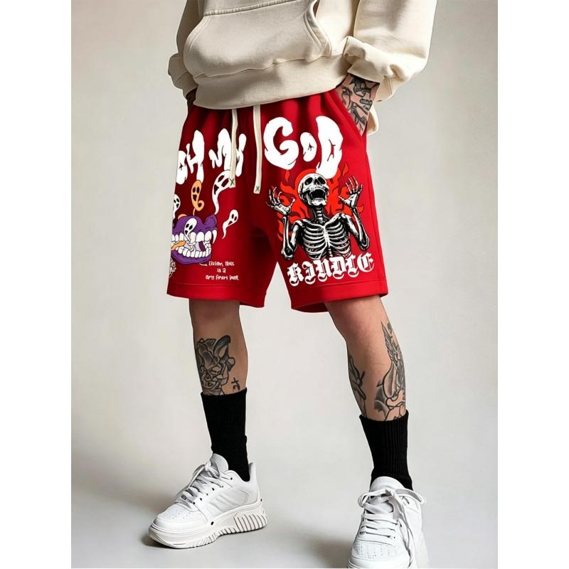 European and American Men's Summer Skull Letter Print Comfortable Breathable Drawstring Shorts Outdoor Street Pants