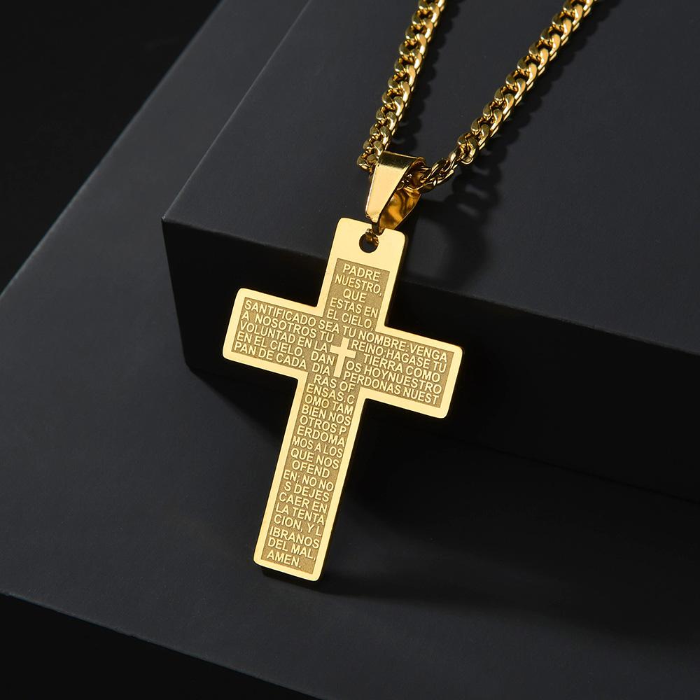 Classic Stainless Steel Bible Cross Necklace Pendant Men Hip Hop Jewelry Fashion Gold Color Long Chain Necklace