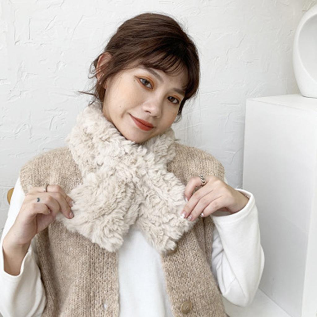 Crossed Scarf Winter Warm Furry Faux Furs Neckerchief Double Side Neck Gaiter Stylish Neck Scarf for Adult Women Student