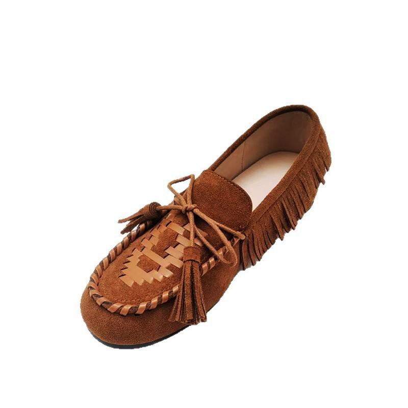 

Spring and autumn new retro fringed men s flat-bottomed soft leather casual shoes large size shoes 40