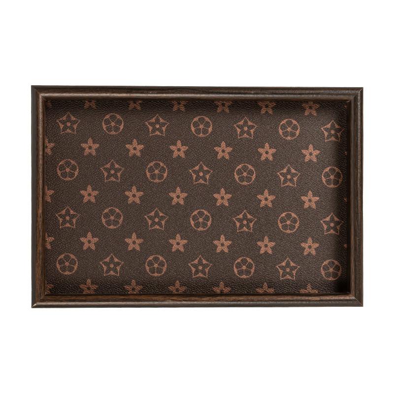 Wooden Tray Light Luxury Living Room Desktop Jewelry Storage Tray Leather Material Retro Desktop Display Plate
