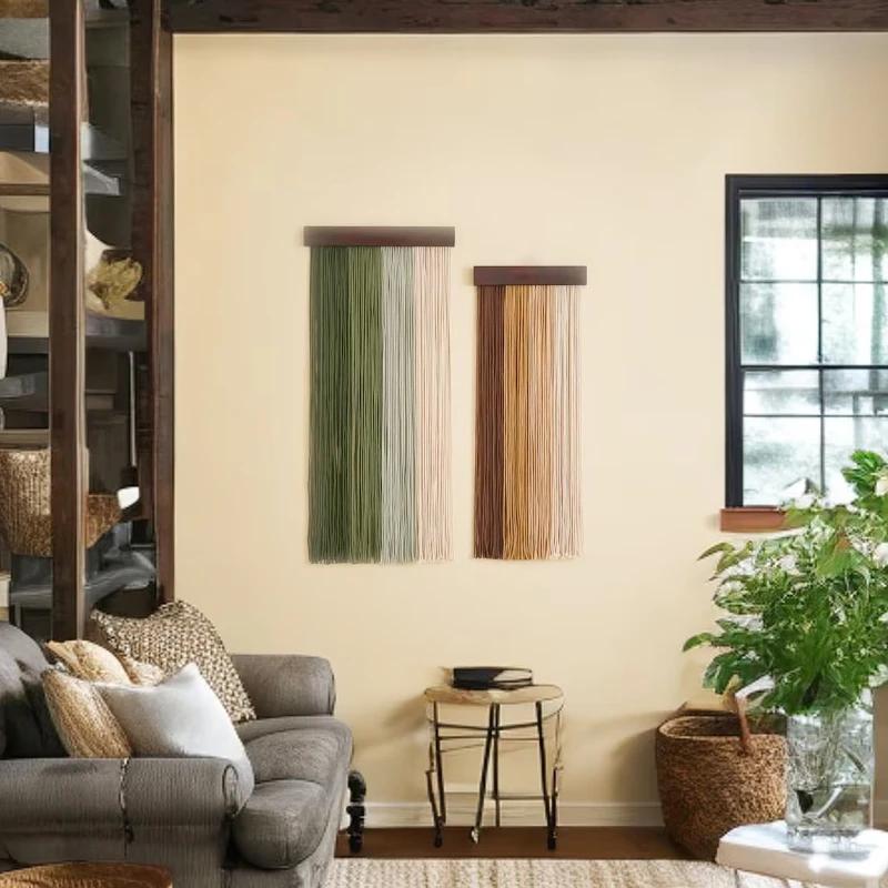 2 Pcs Macrame Wall Hanging Shelf Boho Home Decor Shelves On Wall Wood Decoration for Bedroom Living Room Nursery Christamas Gift