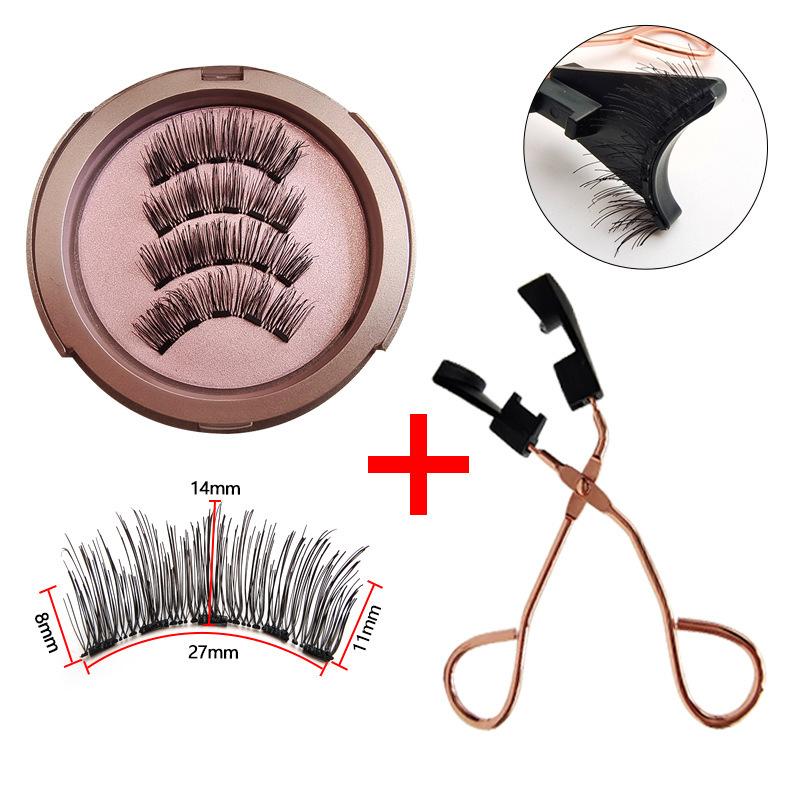 Hot-selling Little Devil Magnetic False Eyelashes Double-layer Pink Round Box with Clip Magnetic Set