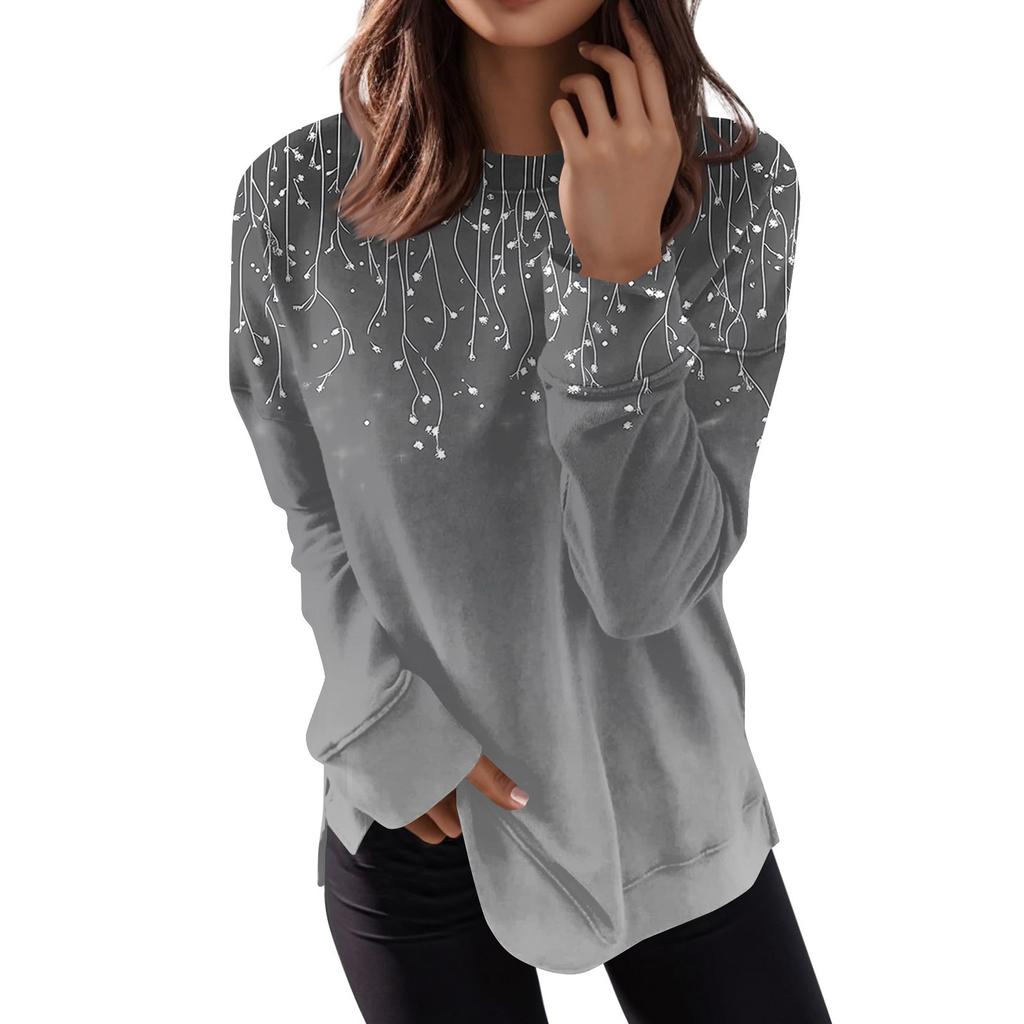 Women's Round Neck Tops Cotton Women's Casual Fashion Print  Long Sleeve O-Neck Pullover Top Blouse