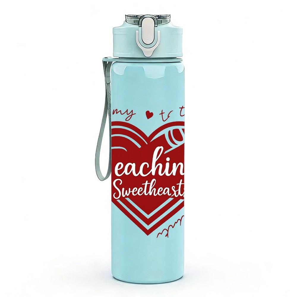 1PC Teaching Heart Vintage Letter 750ml Color Plastic Sports Water Bottle Leakproof Flip Straw Lid Suitable for Sports Office Home Use