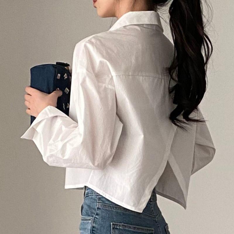 High Waisted Cropped Long Sleeve Shirt