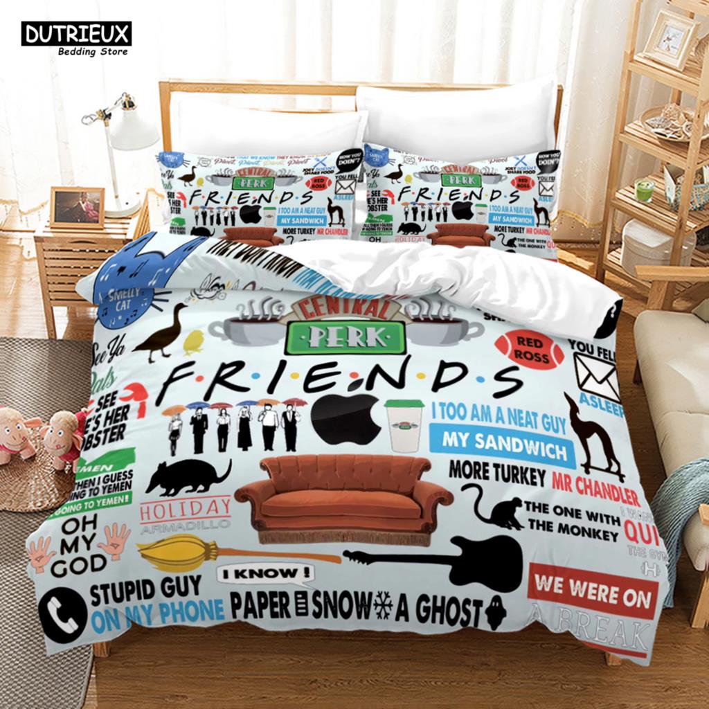 Neue Freunde Sets Bettbezug mit Kissenbezug Twin Full Queen King Doppel Einzelgröße Bettbezug Frauen Erwachsene Teenager Bettwäscheset