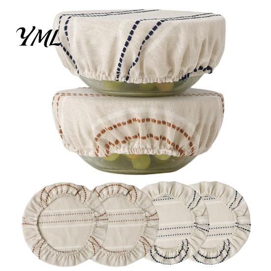 Accessoires de Rangement de Cuisine Rayés Rétro, Couvercles pour Pots à Levain, Couvercles Élastiques Réutilisables en Lin pour Bols, Couvercles Élastifiés pour Réfrigérateur, Tissu Respirant pour Aliments