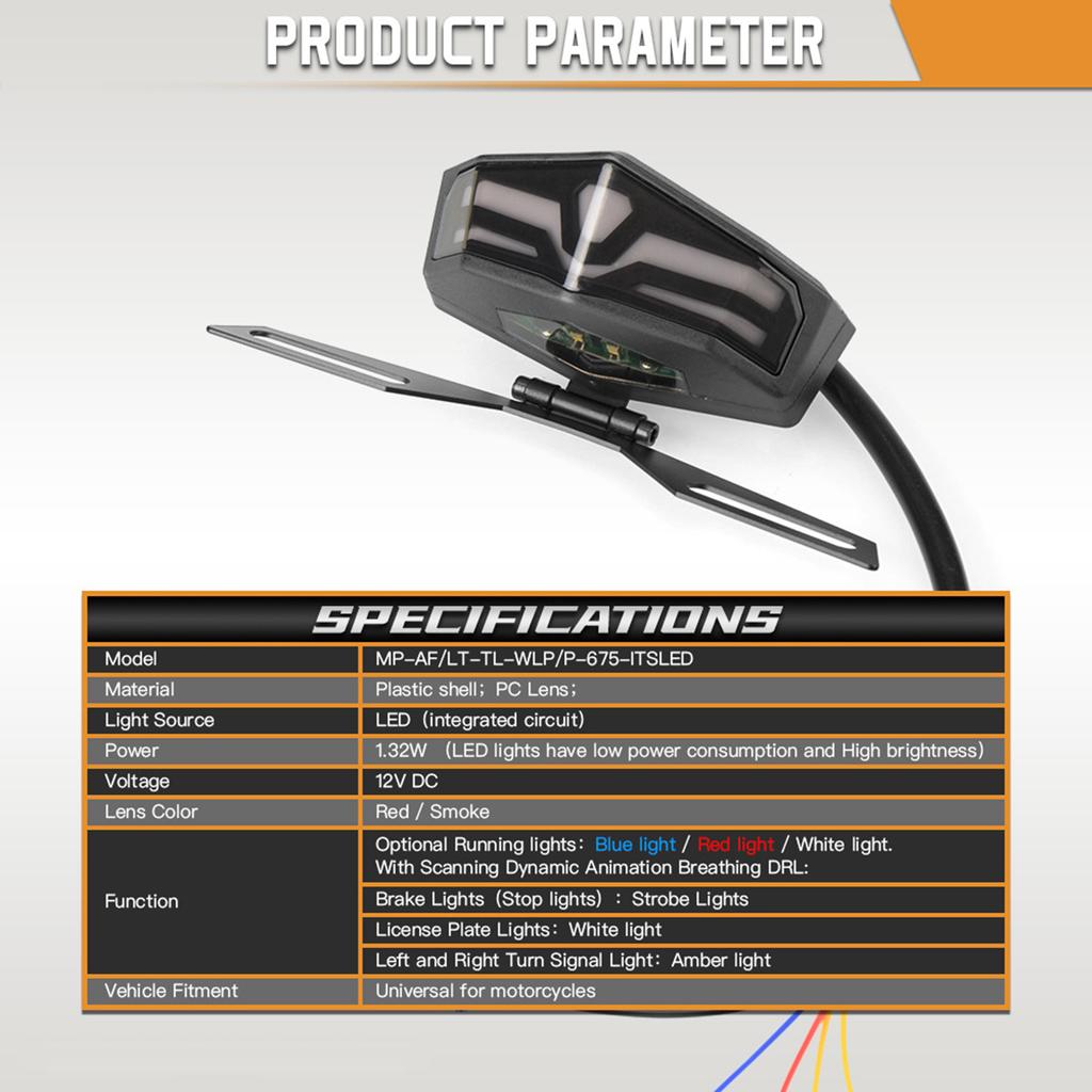 Universal LED Tail Light Integrated Running Lamp Brake & Turn Signal Light with License Plate