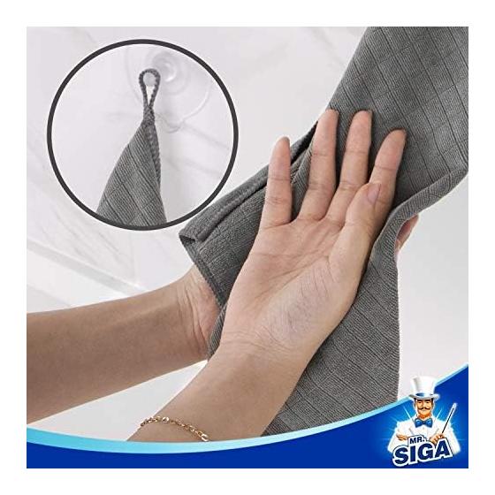MR.SIGA Microfiber Cloth with String That Can Be Hung and Stored, 6 Pieces, Dark Gray