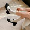 Women's Pink Bow Mary Jane Single-shoe Thick Medium Heel Shoes Princess Elegant High Heel Thick Heel Mary Jane Leather Shoes