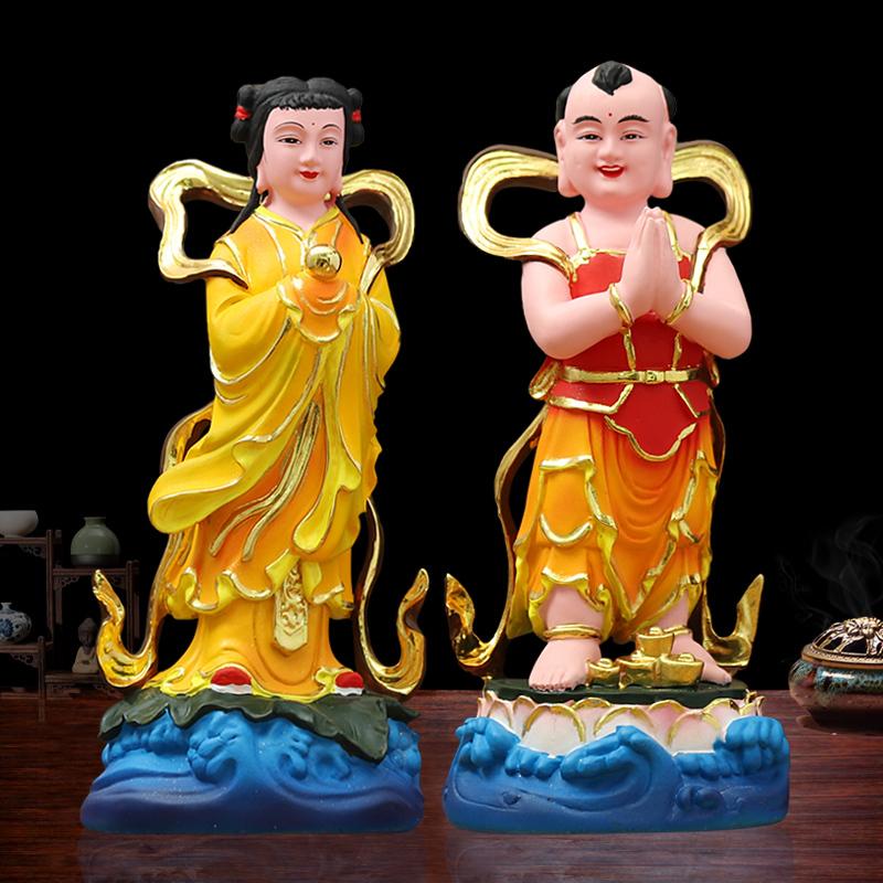 30cm  Statues Home Offerings of Figures Feng Shui Ornaments Home Decoration Accessories Golden Boy and Jade Girl Buddha Statue