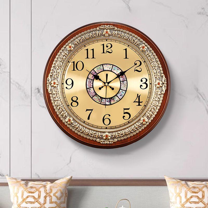 Retro Solid Wood Wall Clock, Living Room Home Fashion Wall-mounted Timepiece, Round High-end Silent Wall-mounted Watch