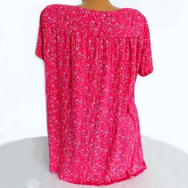 Plus Size Women Summer Casual Loose V Neck Printed Short Sleeve T Shirt Top