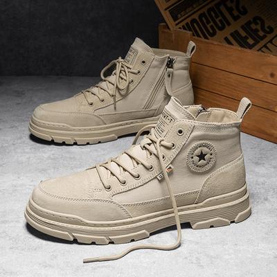 2025 Autumn Classical Shoes for Men Ankle Canvas Boots Fashion Patchwork High Tops Casual Shoes Street Cool Motorcycle Boots