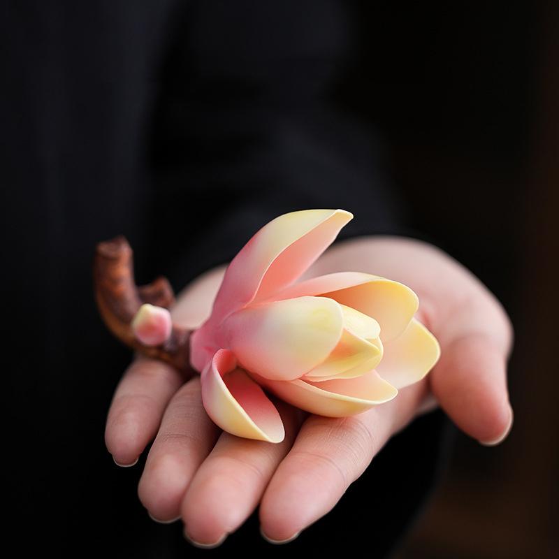 Ceramic Color-changing Tea Pet Ornaments Magnolia Branches Shape Tea Ceremony Chinese Style Study Tea Table Decor Crafts