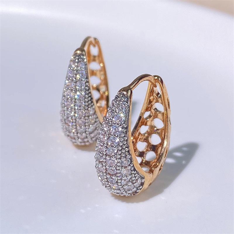 ZAKOL Hip Hop Fashion Gold Color Hoop Earrings for Girls Delicate Geometric Shiny Zirconia Party Zircon Women's Accessories