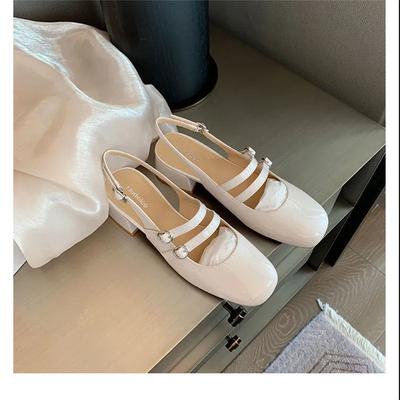 Französische Taschenkopf-Sandalen Damen Sommer 2025 neu quadratischer Kopf dicker Absatz leer einzelne Schuhe retro zweireihige Mary Jane Sandalen