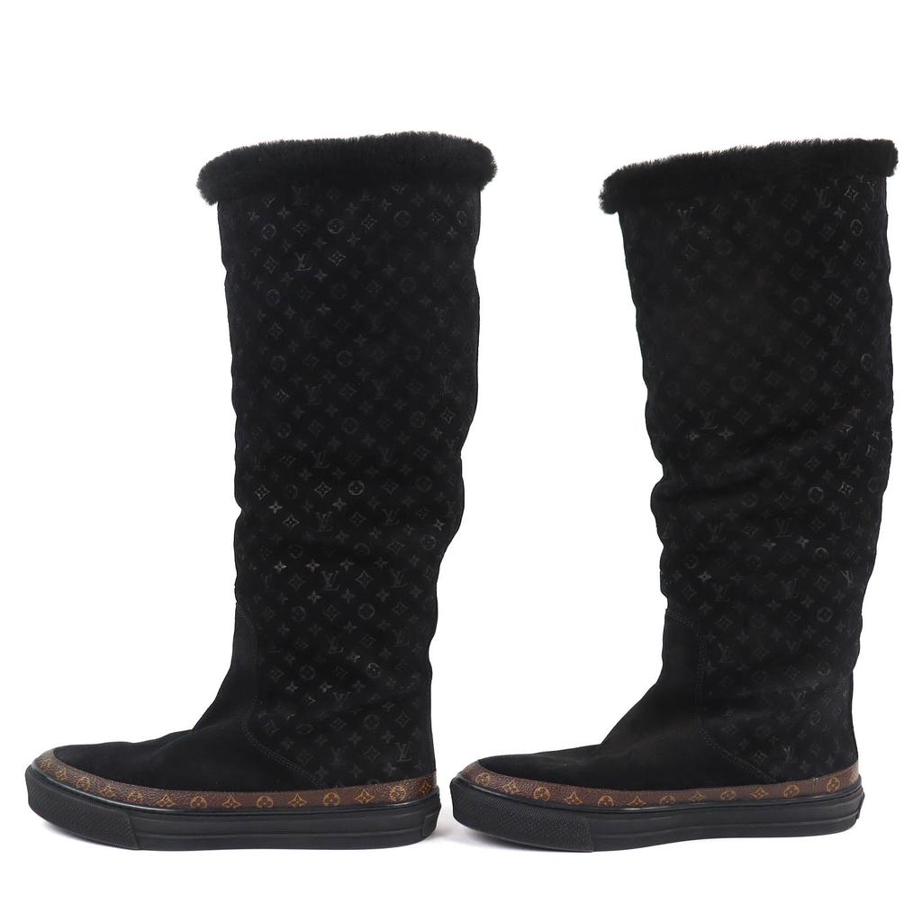 Great LOUIS VUITTON Knee-high boots Snowball Line Monogrammed shearling 38.5 Used