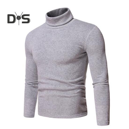Vår Høst Menn Fitness Topp Slim Fit Høy krage Elastisk lange ermer Ensfarget Pullover Fitness Sport Topp Vinter bunnklær