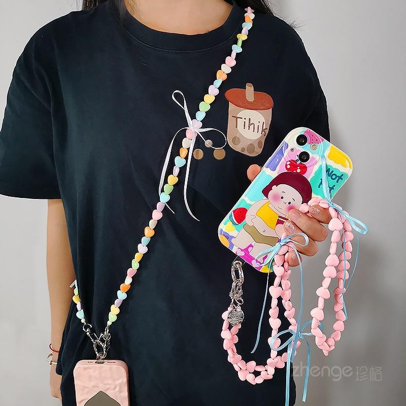 Crossbody Liebe Perlen-Handy-Kette Damen Lang Handgemacht Mode Handy-Riemen Taschenkette