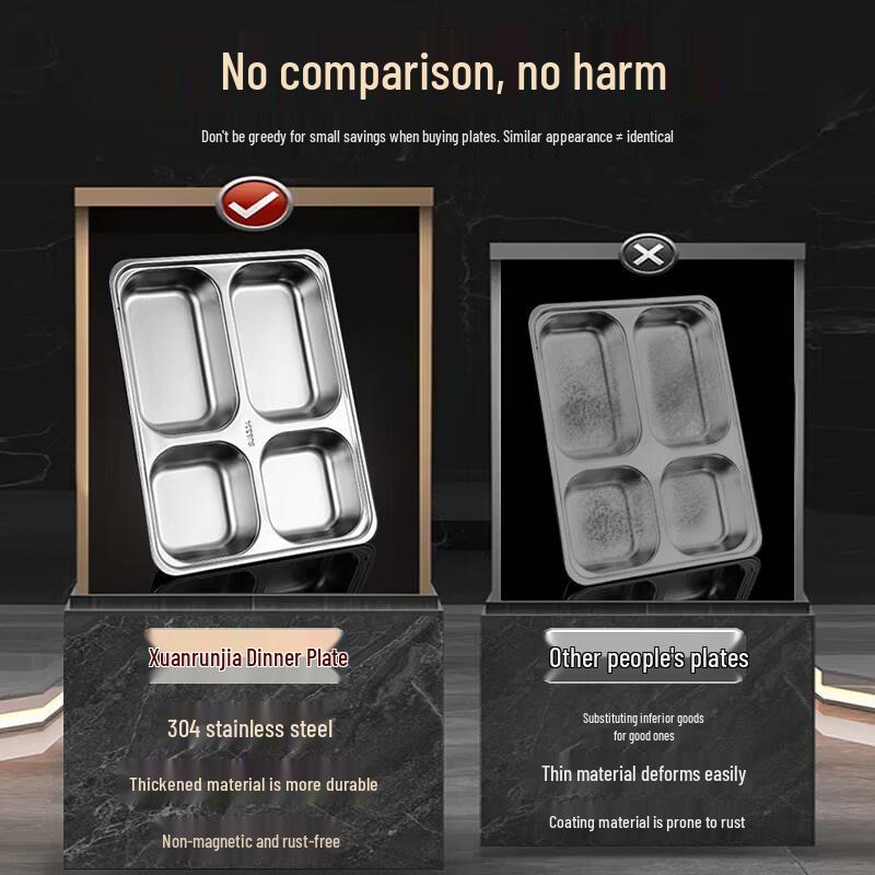 Huihuang Z 4-Compartment Deep Stainless Steel Meal Tray with Lid