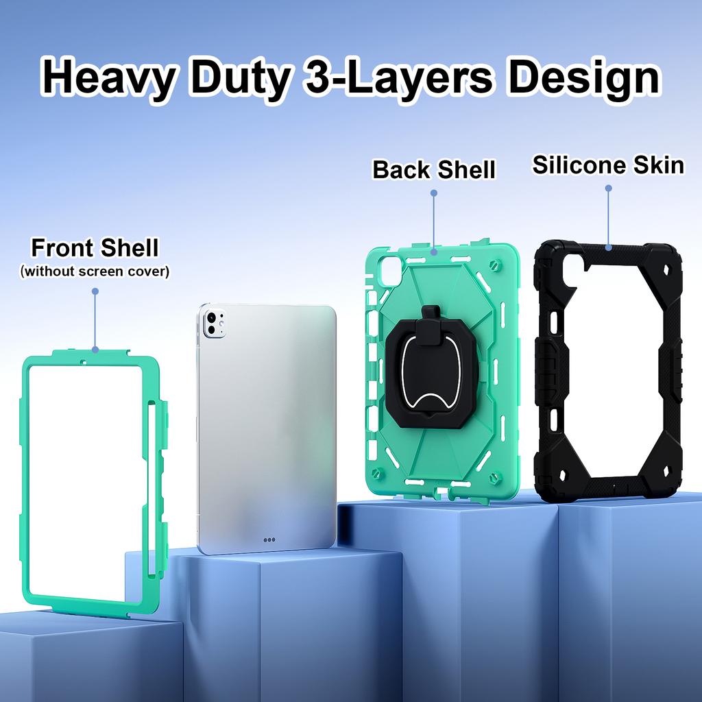 For iPad Pro 11 (2025)/11 (2024) Kickstand Case Silicone+PC Tablet Cover with Shoulder Strap