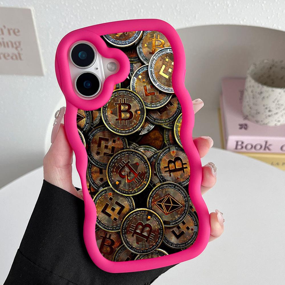 

Bitcion Pattern Phone Case for iPhone 17 16 15 14 13 12 11 Air Pro Max Plus Red Soft TPU Wavy Edge Cover iPhone 11