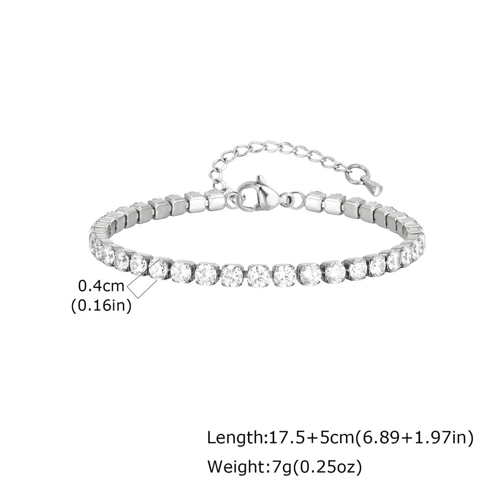 French Niche Shiny Zircon Tennis Chain Bracelet, High-End Light Luxury Necklace, Stainless Steel Jewelry Women'S Br-1241