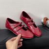 Za Velcro Casual Shoes Women'S Spring Retro Ballet Shoes Mary Jane Red Inner Height-Increasing Flat Shoes