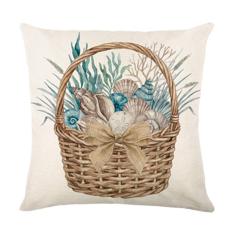 VIKAMA Coastal Pillow Cover Seashell Conch Nautical Ocean Decorative Cushion Case for Beach House Sofa Patio Furniture
