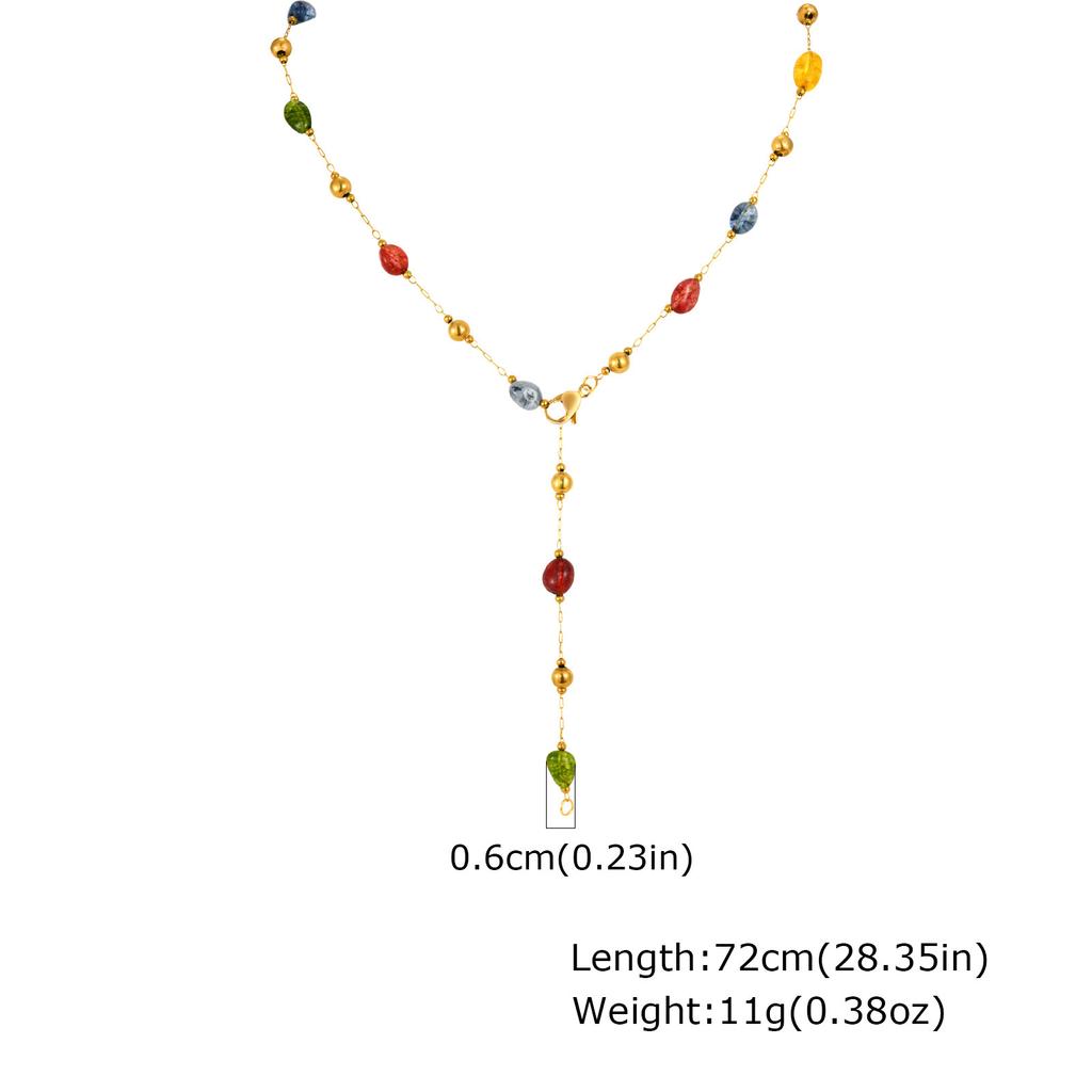Fashion Colored Stone Y-Shaped Stainless Steel Natural Stone Gold Necklace Women'S Jewelry 2309