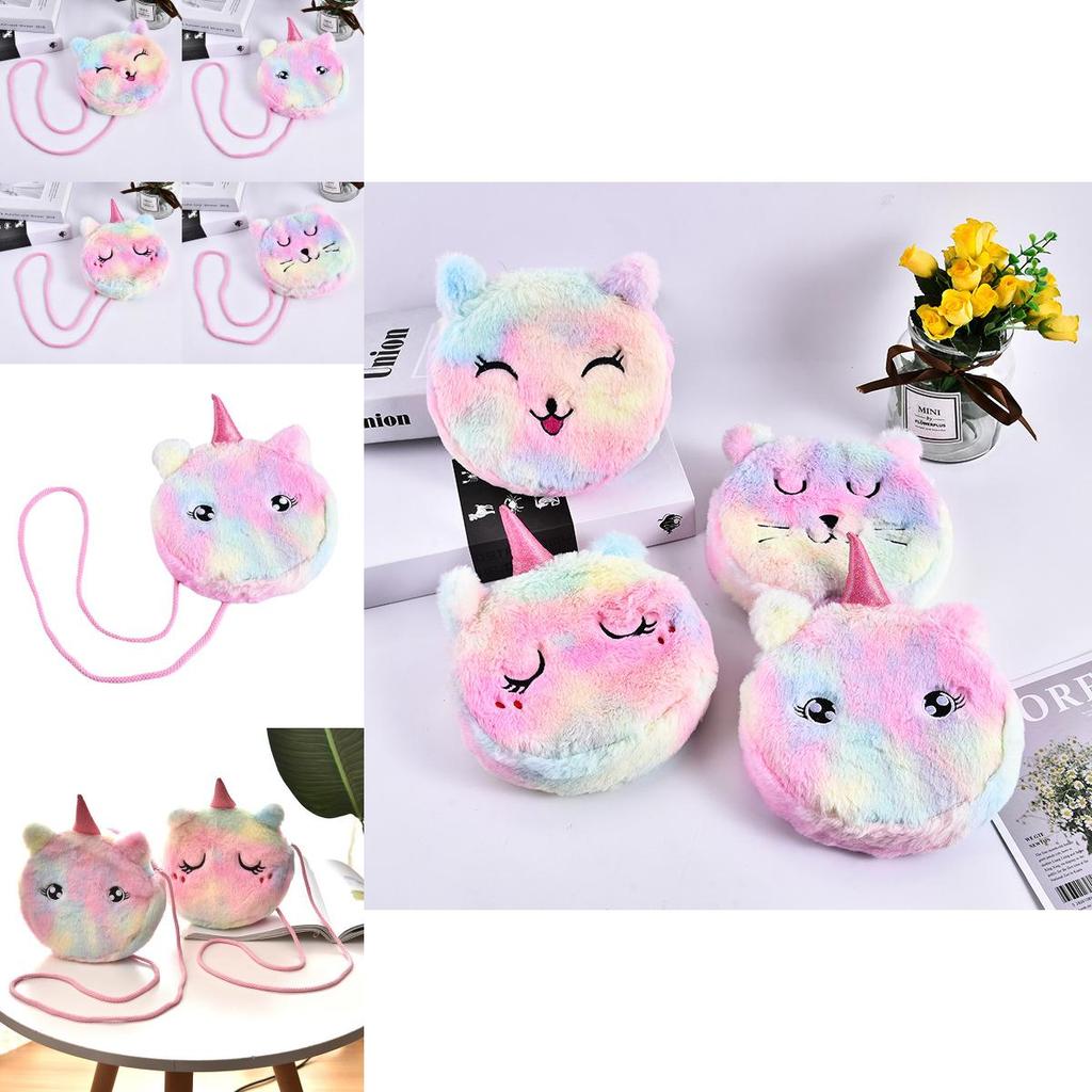 Trendy Big Eyed Unicorn Plush Crossbody Bag Stylish Round Shoulder Pouch