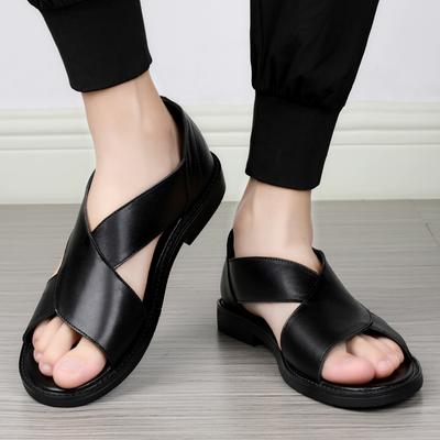 Fashion Summer Sandals Men Genuine Leather Classic Roman Open-toed Slipper Outdoor Beach Rubber Comfortable and Breathable Shoes Sandals